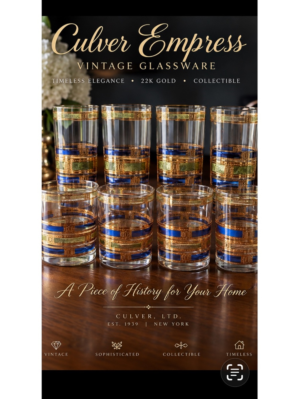 Culver Empress Vintage Glassware — Blue and Gold Tumblers (Set)